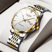 防水男表双商务款简约手表，夜光全自动镂空瑞士钢带机械手表日历