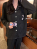 馨帮帮homedress卡通，刺绣黑色睡衣裤套装，学生春季家居服女可外穿