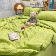 泡泡纱夏被空调被四件套床上用品，水洗棉夏季薄被子单人宿舍床品绿