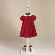 23夏季女童短袖连衣裙儿童红色公主裙娃娃领不规则时尚公主裙