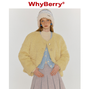 WhyBerry 23AW“黄油可颂”奶黄皮草外套仿毛皮秋冬保暖短上衣女