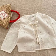 女童防晒衣夏韩版洋气纯色蕾丝刺绣花朵女宝宝儿童白衬衫外套