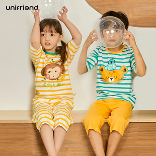 韩国兄妹儿童睡衣套装卡通纯棉春夏薄款短袖男童女童家居服半袖