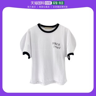 韩国直邮miamasvin浅紫色配色T恤蓬松的泡泡袖层叠式简洁的配色