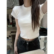 纯色简约短袖T恤女夏季韩版修身小个子短款纯棉半袖体恤上衣ins潮