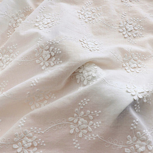 纯棉布料白色立体棉线刺绣，棉布连衣裙衬衫，服装面料桌布手工装饰布