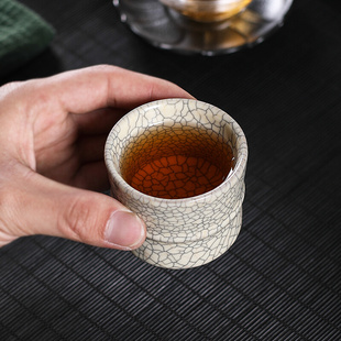 青瓷手工传世哥窑品茗杯单杯主人，杯仿古陶瓷，功夫茶杯个人家用复古