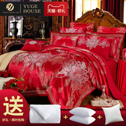 红色婚庆床上用品结婚四件套，全棉纯棉欧式奢华高档床品被套美式