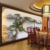 新中式山水客厅沙发背景墙布8d立体浮雕壁纸办公室酒店迎客松壁画