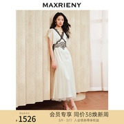 maxrieny复古宫廷浪漫风撞色蕾丝，连衣裙2024春季波点裙子