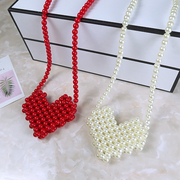 手工串珠mini珍珠包DIY编织包爱心小可爱包包装饰搭配心形斜跨包