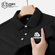 衬衫男短袖polo衫2024夏季国潮熊猫t恤中国风黑色翻领半袖潮