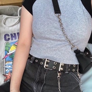 加州女孩 Rock belt 朋克感 双排扣腰带 复古原宿金属多孔皮带