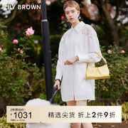 lilybrown春夏款翻领，甜酷蕾丝镂空衬衫连衣裙lwfo231258