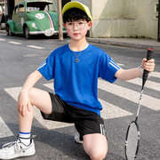 儿童运动套装男童夏季网眼速干球服薄款定制球衣，中大童短袖两件套