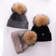 毛线帽子女冬季休闲百搭真貉子毛球球针织帽羊毛保暖加厚护耳冷帽