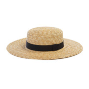 夏季平顶草帽百搭防晒帽搭扣麦秆草帽时尚女士遮阳帽出游沙滩帽