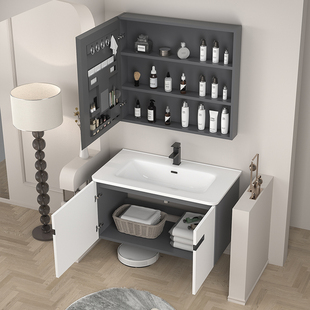 现代卫浴太空铝浴室柜洗手盆柜组合简约时尚岩板洗脸盆智能镜柜