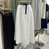 十三行韩版高腰显瘦带腰带中长款a字伞裙垂感通勤白色半身裙女夏