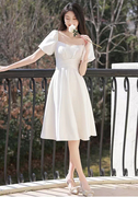 法式高级感白色连衣裙女夏季2023订婚领证小白裙子伴娘服长裙
