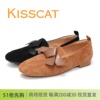 KISSCAT接吻猫2024春款平底低跟蝴蝶结羊反绒蝴蝶结女单鞋乐福鞋