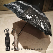 日系公主拱形伞二折宝塔太阳伞，lolita弯钩手把猫咪防紫外线遮阳伞