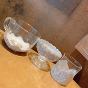 时尚家用透明玻璃杯创意个性果汁杯甜品杯轻奢镶钻水杯精致