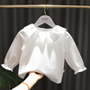 婴儿长袖t恤白色春秋款0-1-4岁女童，打底衫宝宝蕾丝领上衣棉童装