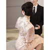 香槟色旗袍改良敬酒服2024新娘结婚礼服，中式订婚连衣裙高级感
