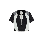 REVAN芮范2024夏季设计师款质感黑灰白拼色短袖T恤RM31001044