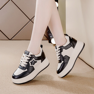 品质时尚2024春季女士休闲鞋韩版内增高轻便坡跟运动鞋厚底小白鞋
