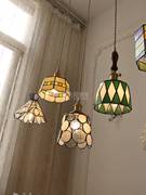 手工制作日式复古黄铜绿色玻璃吊灯餐厅灯床头彩色小玻璃吊灯