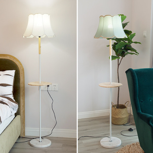 落地灯置物架带茶几布艺原木，大理石客厅卧室简约现代时尚个性北欧