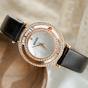 女表皮带镶钻时尚表带旋石英表手表简约真皮圆形普通国产腕表