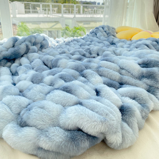 鱼梦 蓝灰色公主毯保暖毛毯 兔毛绒毯子沙发床尾盖毯 卧室客厅