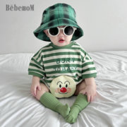 夏季婴幼儿条纹男女宝宝，卡通立体笑脸，贴连体衣短袖棉质哈衣