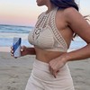 夏季ins波西米亚镂空蕾丝边性感旅行度假沙滩挂脖露背短上衣背心