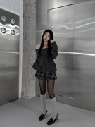 ㊣韩国24春chic女人味格子褶皱裙摆纽扣，高腰甜美短裙