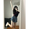 浅色复古阔腿牛仔短裤女2022夏季大码胖mm宽松显瘦小个子卷边热裤