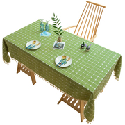 棉麻小清新布艺桌布立体绣花方格子北欧风圆桌，长方形学生书桌布