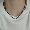 欧美复古项链女天然石串珠(石，串珠)珍珠，锁骨链百搭气质饰品2024年
