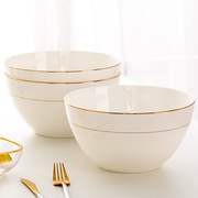 纯白汤碗家用特大号汤盆碗欧式金边唐山骨瓷8寸9寸装汤碗大码面碗