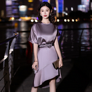 宴会晚礼服女2024高级感平时可穿气质晚宴轻奢连衣裙紫色洋气