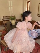 女童超仙美蓬蓬公主裙，2024夏季宝宝网，纱裙女孩中式碎花连衣裙