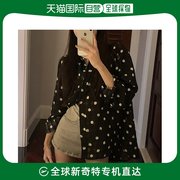韩国直邮cozy女士手提包，图案黑色透视雪纺，衬衫