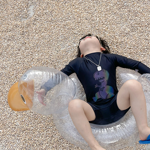 男童恐龙泳衣夏季儿童长袖防晒速干连体泳装海边男孩宝宝游泳衣服