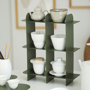 墨绿色铁艺置物架 家用茶具杯架 桌面杂物收纳架 香薰蜡烛展示架