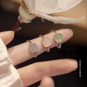 小方糖*天然和田玉戒指，女纯银镀18k金玉石(金玉石，)指环小众设计2022年