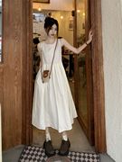 法式白色连衣裙女2023夏季茶歇小个子无袖背心裙气质打底长裙