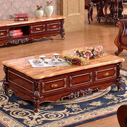 茶几大理石台面实木雕花客厅，储物茶桌奢华欧式茶台古典电视柜到家